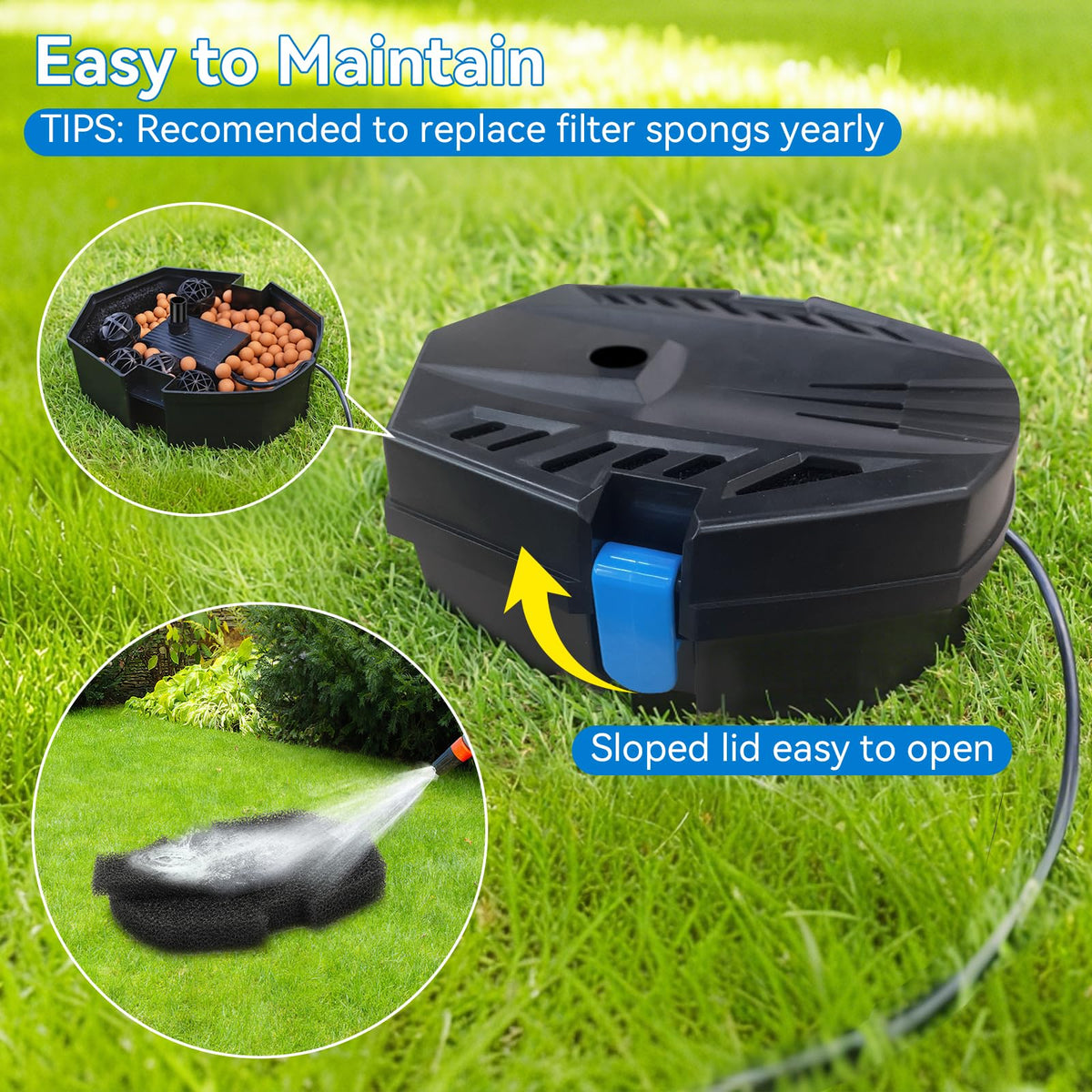 POPOSOAP filter box dimensions showing compact footprint for small ponds