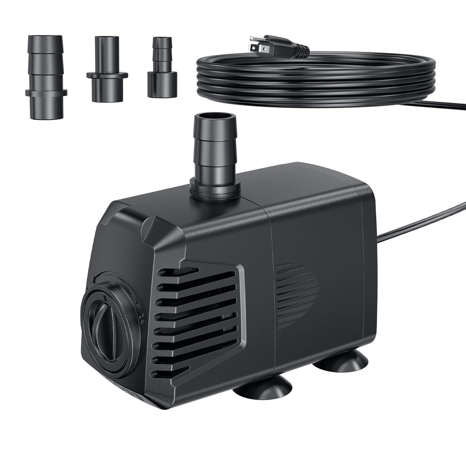 POPOSOAP submersible pump front view ideal for quiet indoor ponds.
