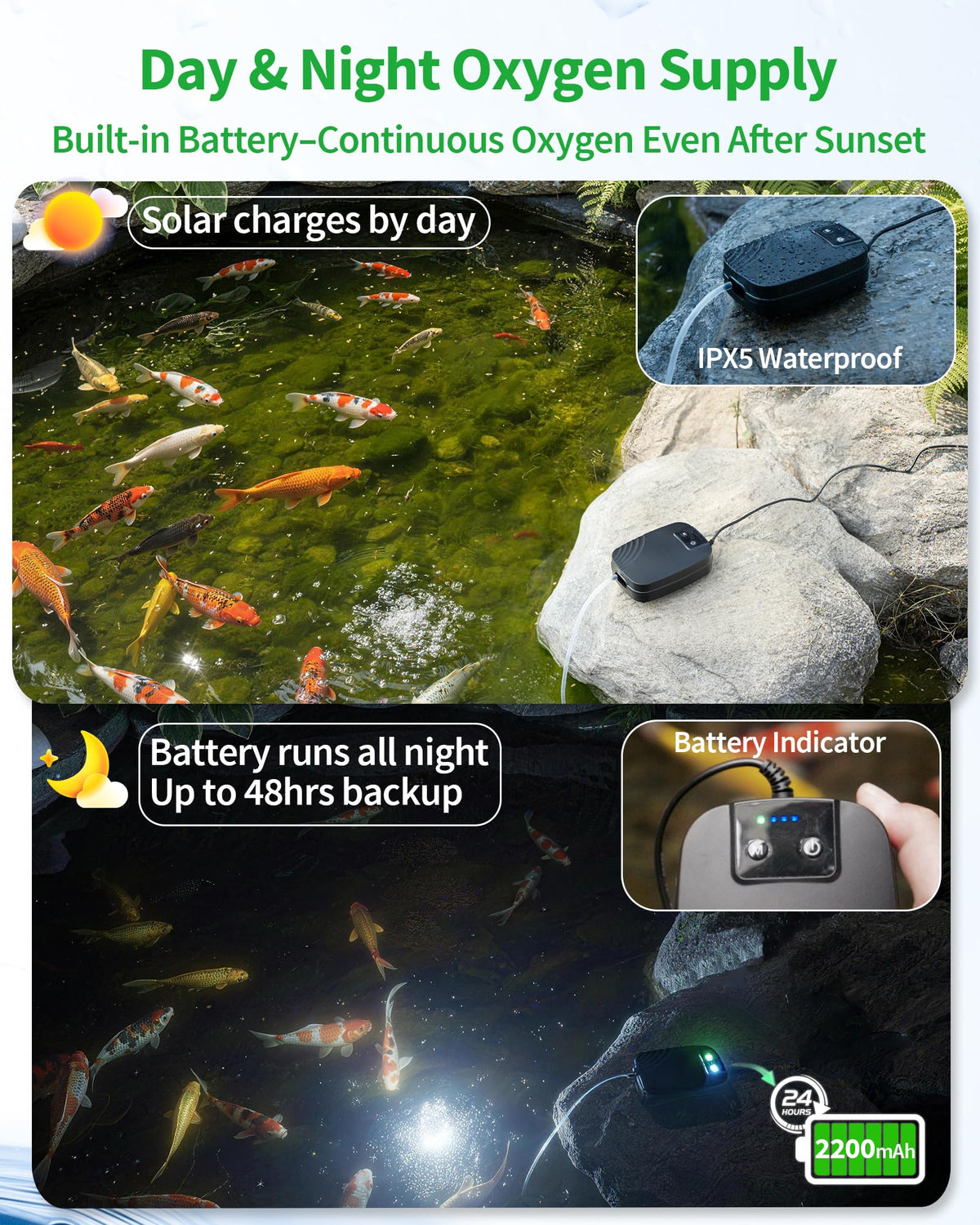 POPOSOAP separated solar panel design keeps wiring away from water for safety.