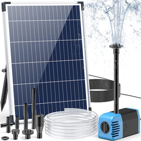 POPOSOAP solar fountain pump 12W in-water setup creates a lively pond spray.
