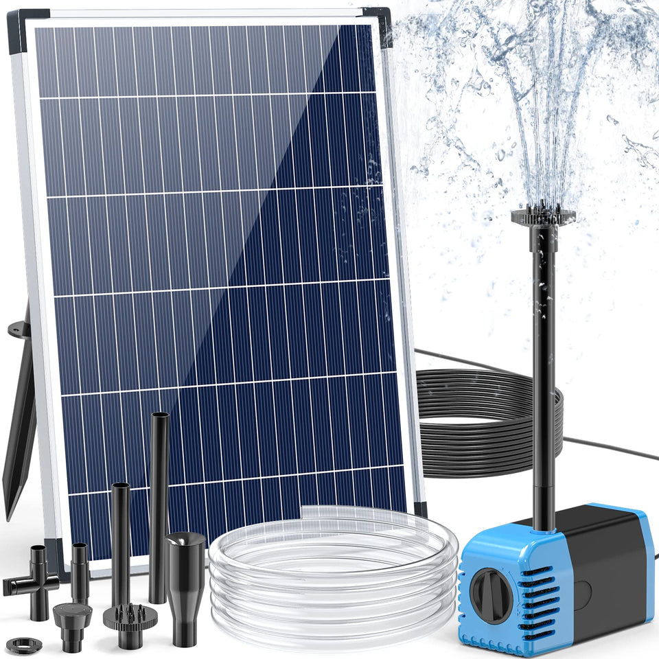 POPOSOAP solar fountain pump 12W in-water setup creates a lively pond spray.