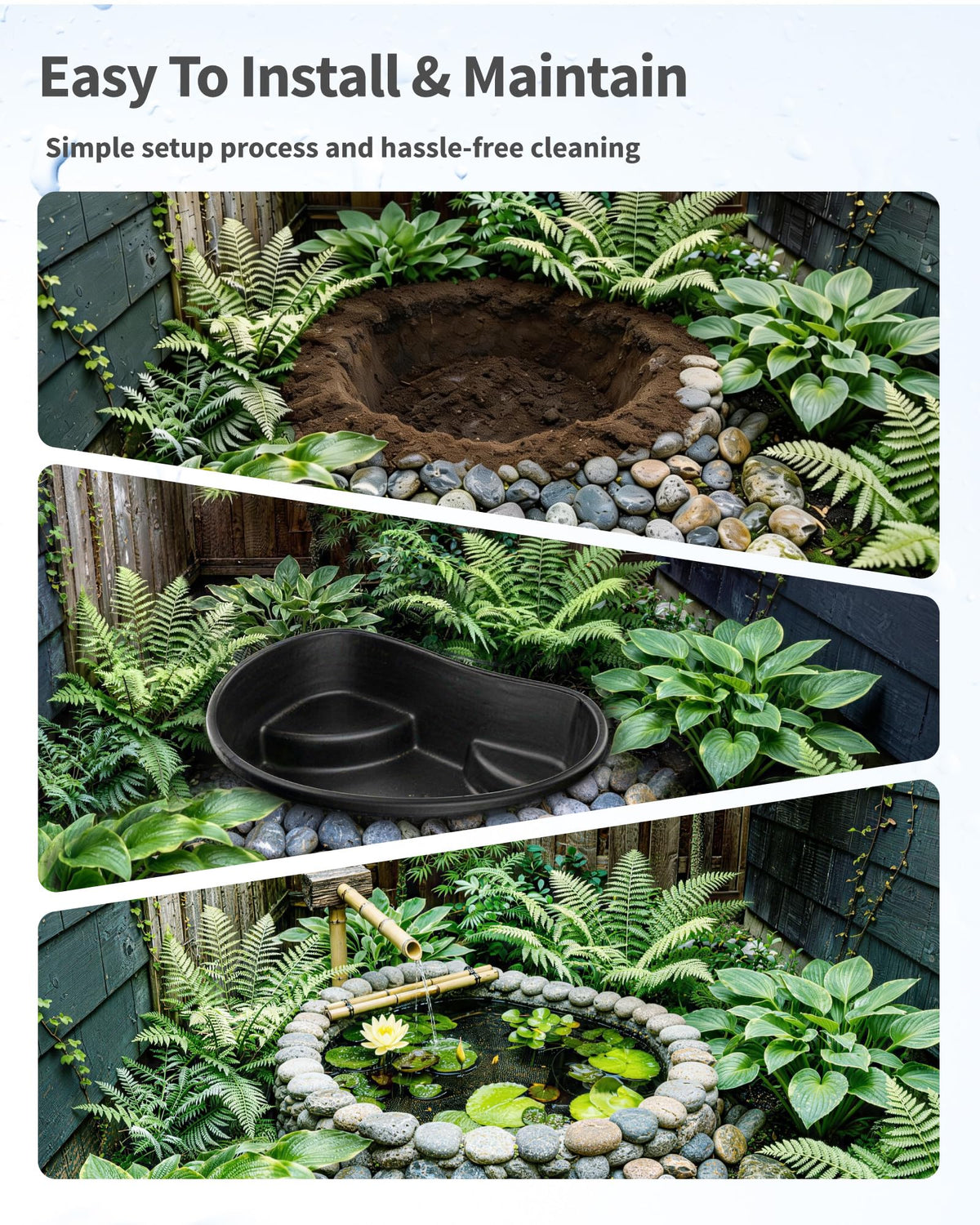 POPOSOAP 33-gallon pond creates a tranquil garden water feature with a sturdy form.