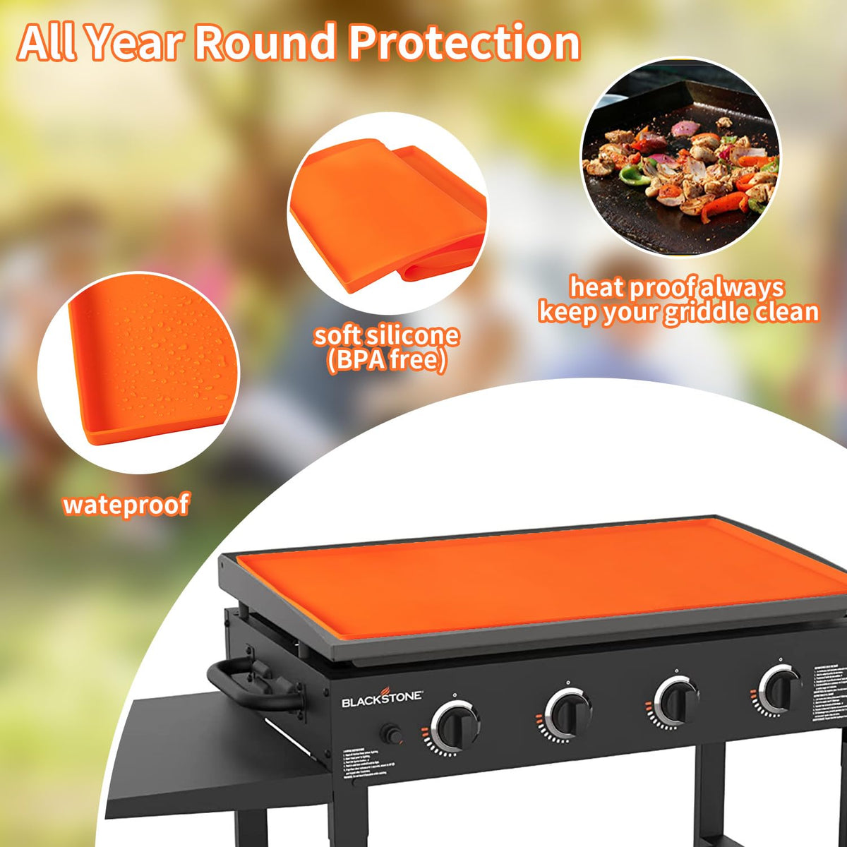 POPQEEN heavy-duty silicone mat for griddle offers durable, all-season protection.