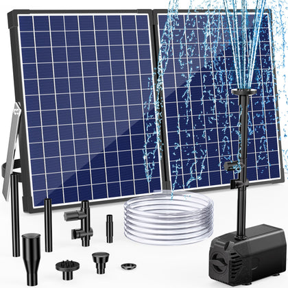 POPOSOAP 35W solar panel powering a fountain under bright sun for outdoor use