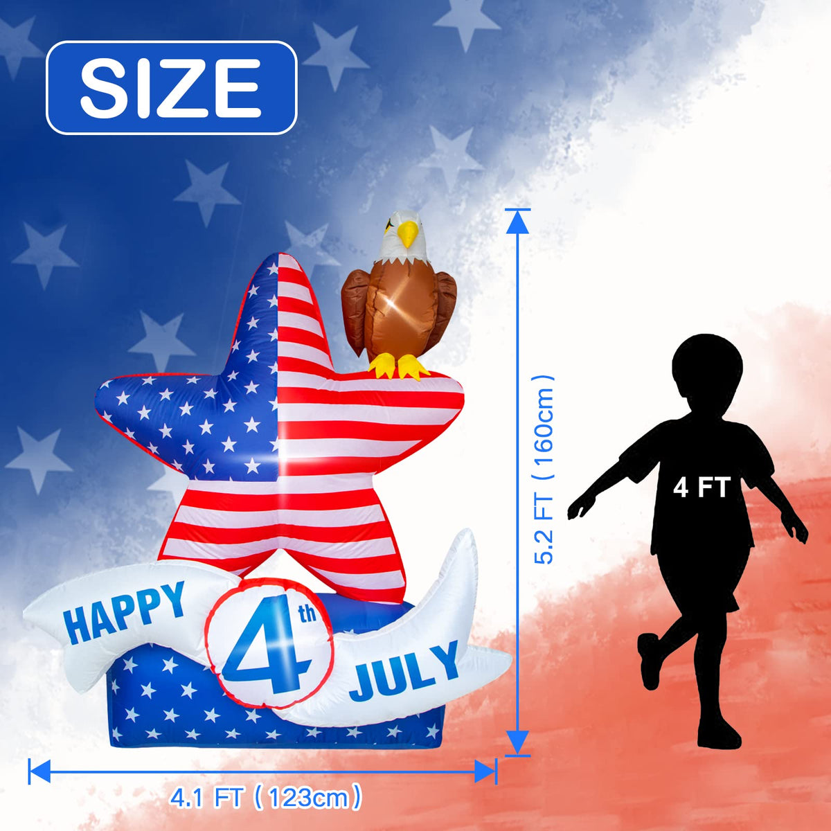 Poptrend bald eagle flag inflatable decor with LEDs for patriotic outdoor display