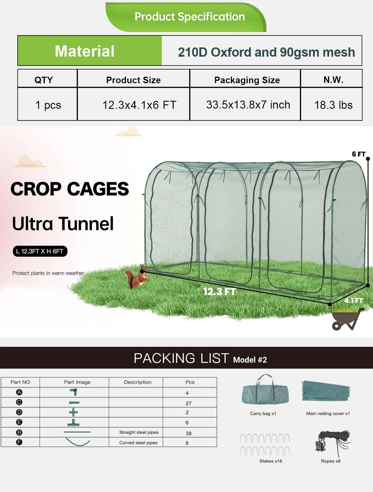 Porayhut 6ft tall crop cage provides sturdy support for tall vegetables.