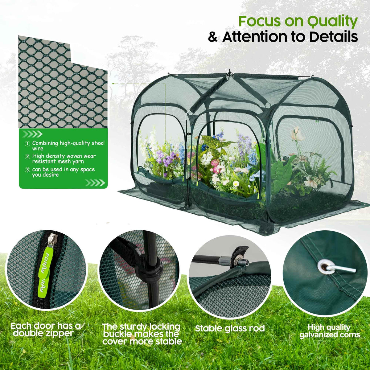 Porayhut front and back zipper doors for convenient watering and feeding