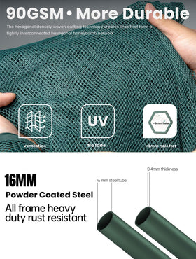 Porayhut net cover with roll-up doors enables easy access to sections.
