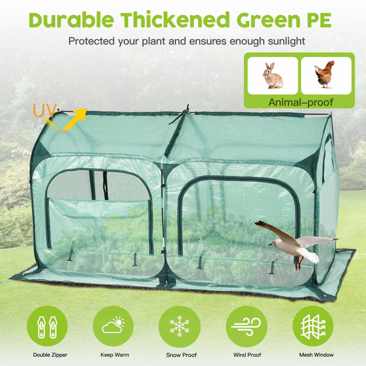 Porayhut pop up greenhouse entrance doors provide wide access for pots and seedlings.