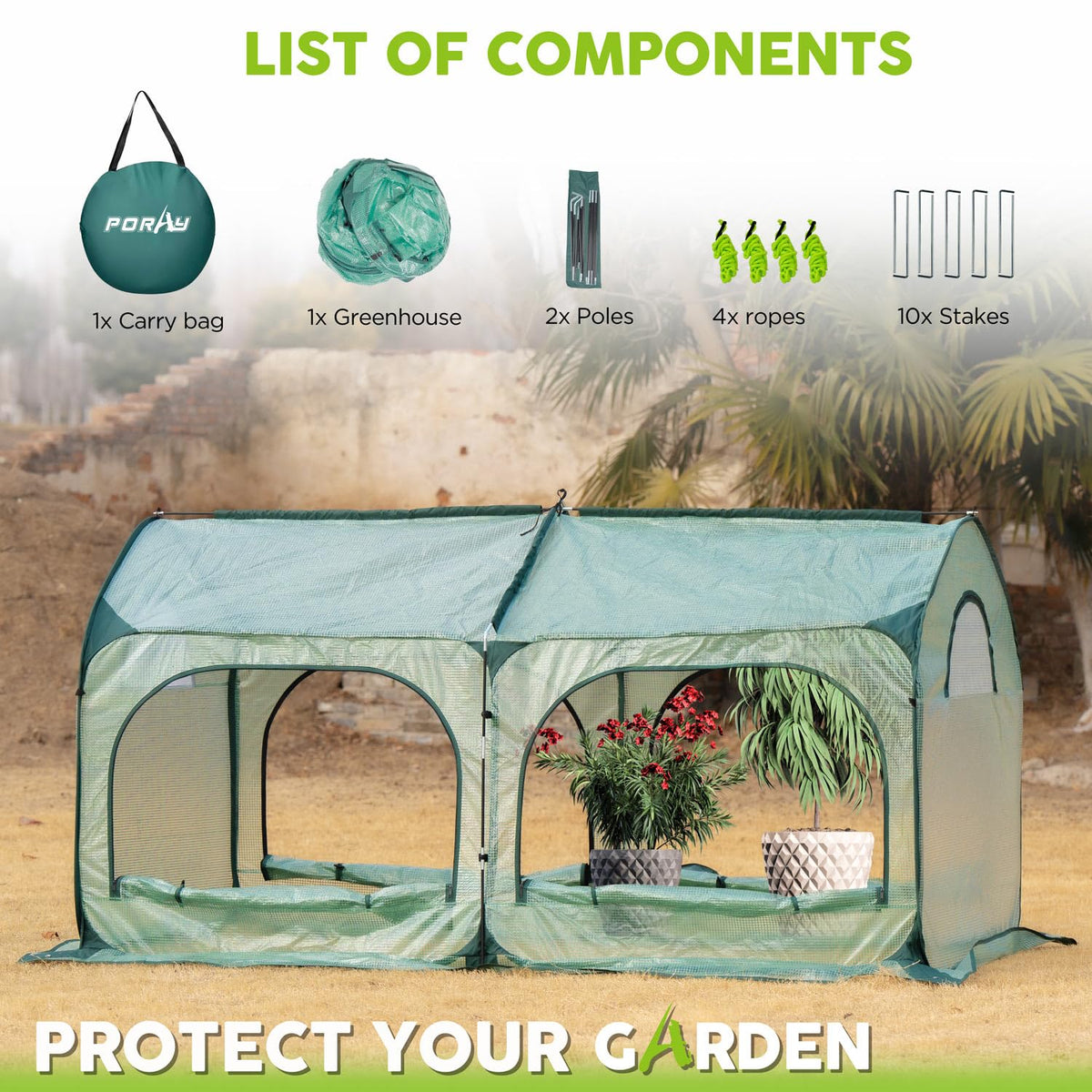 Porayhut pop up greenhouse folded compact design travels easily for on the go gardening.