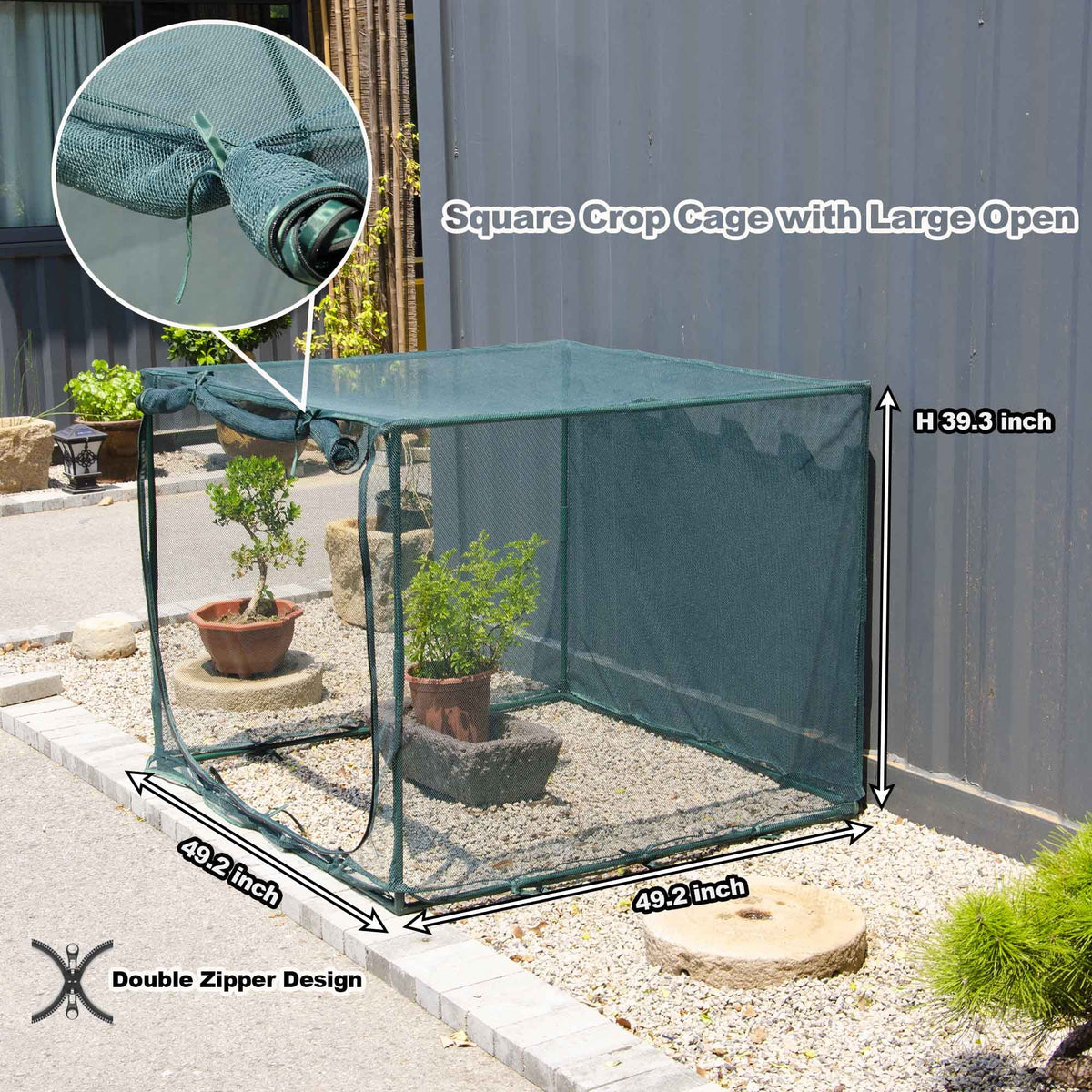 Porayhut square netting cover side view highlights sturdy outdoor frame