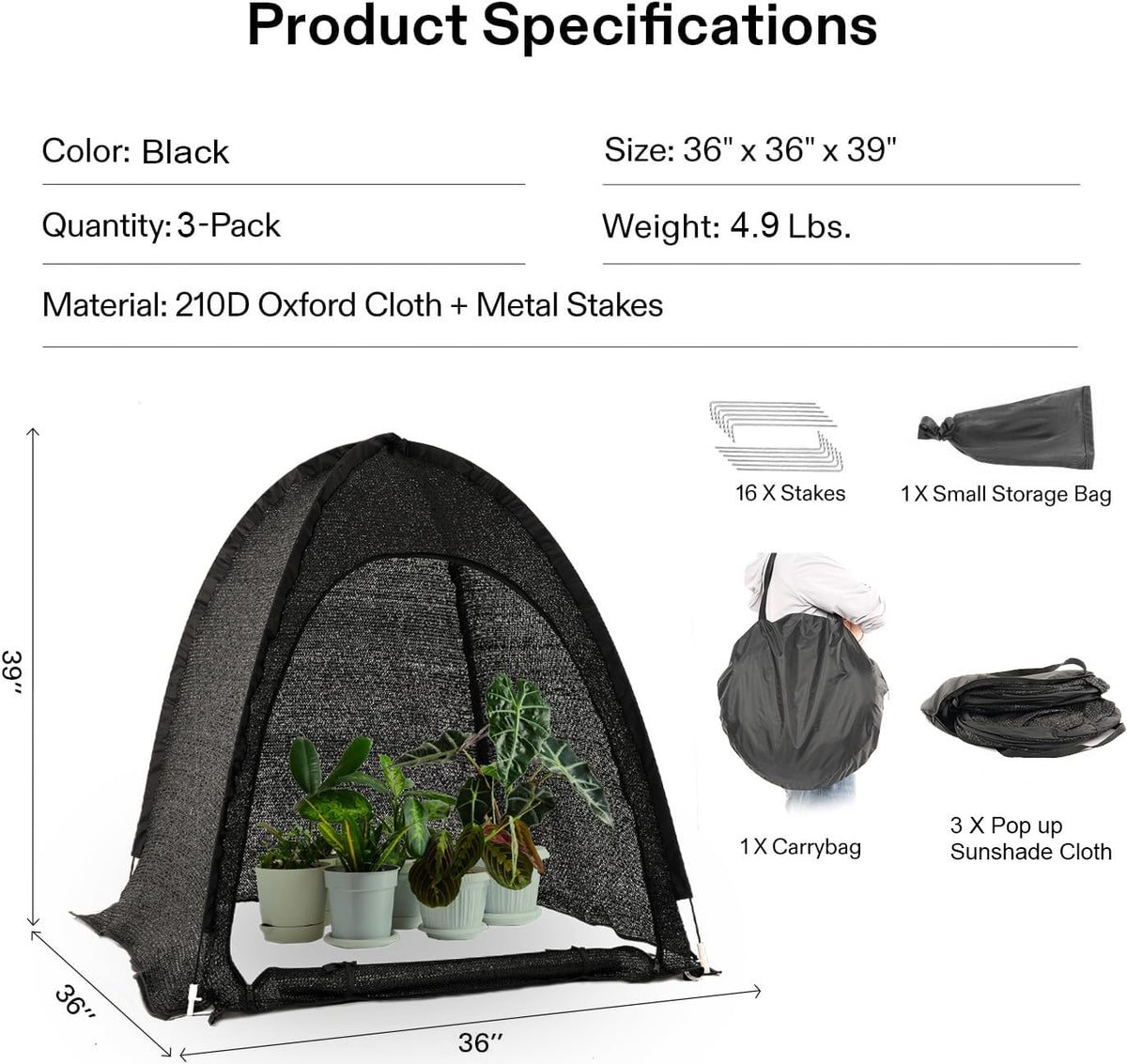 Porayhut sunshade net 36x36-39 open over pots for gentle sun control