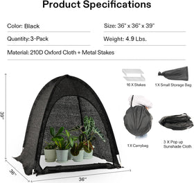 Porayhut sunshade net 36x36-39 open over pots for gentle sun control