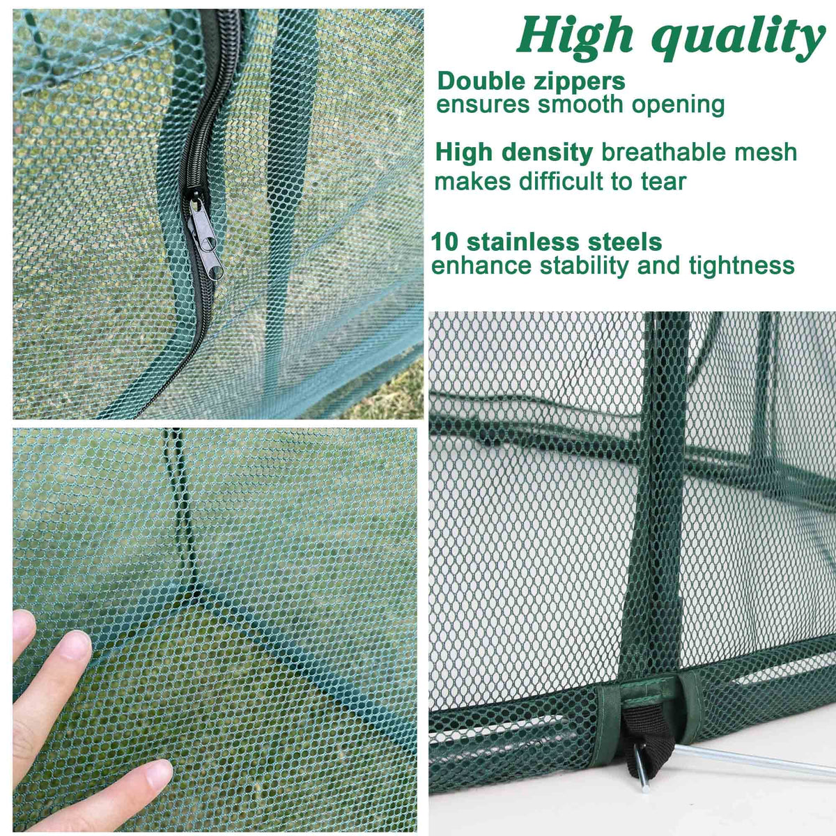 Porayhut 10 stainless stakes provide secure grounding in windy conditions.