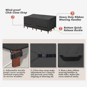 Porch Shield adjustable click-close straps secure coverage against winds.