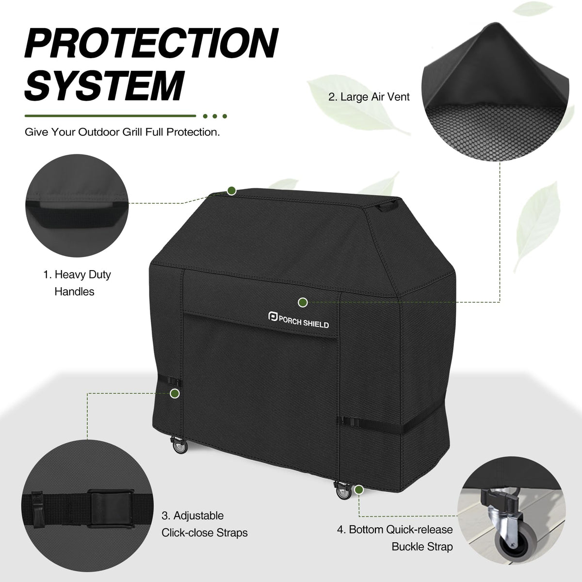 Porch Shield adjustable click-close straps secure a snug fit.