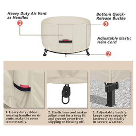 Porch Shield adjustable hem cord provides snug fit on irregular fire pits.