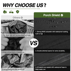 Adjustable straps demonstrate a snug Porch Shield fit against wind
