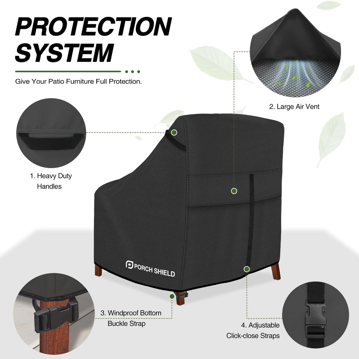 Porch Shield air vent back design reduces interior condensation.