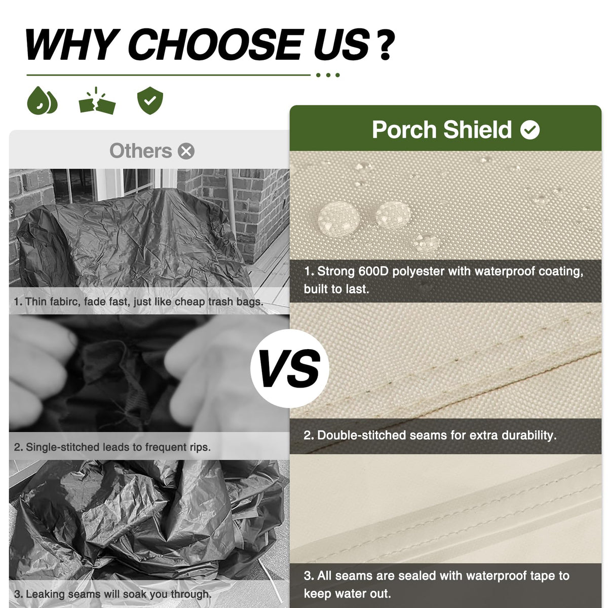 Porch Shield beige chair cover close-up fabric texture and waterproof coating