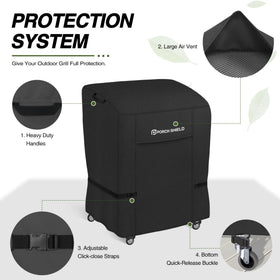 Bottom buckle straps secure the grill cover during windy days