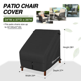 Porch Shield deep seat chair cover back view highlights adjustable straps for wind resistance.