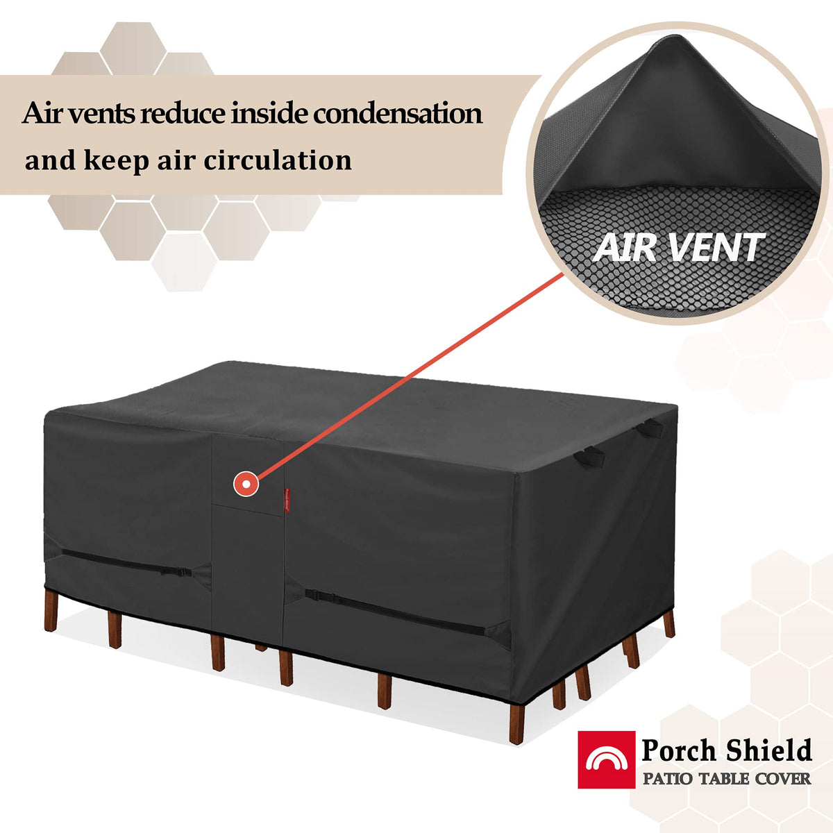 Double-stitched seams reinforce Porch Shield cover against outdoor wear