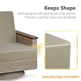 Porch Shield fade-resistant print maintains color on beige cushions.