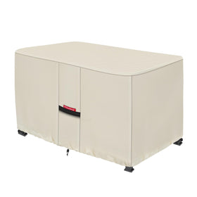 Porch Shield fire pit cover on a 48x28 inch rectangular pit, beige.