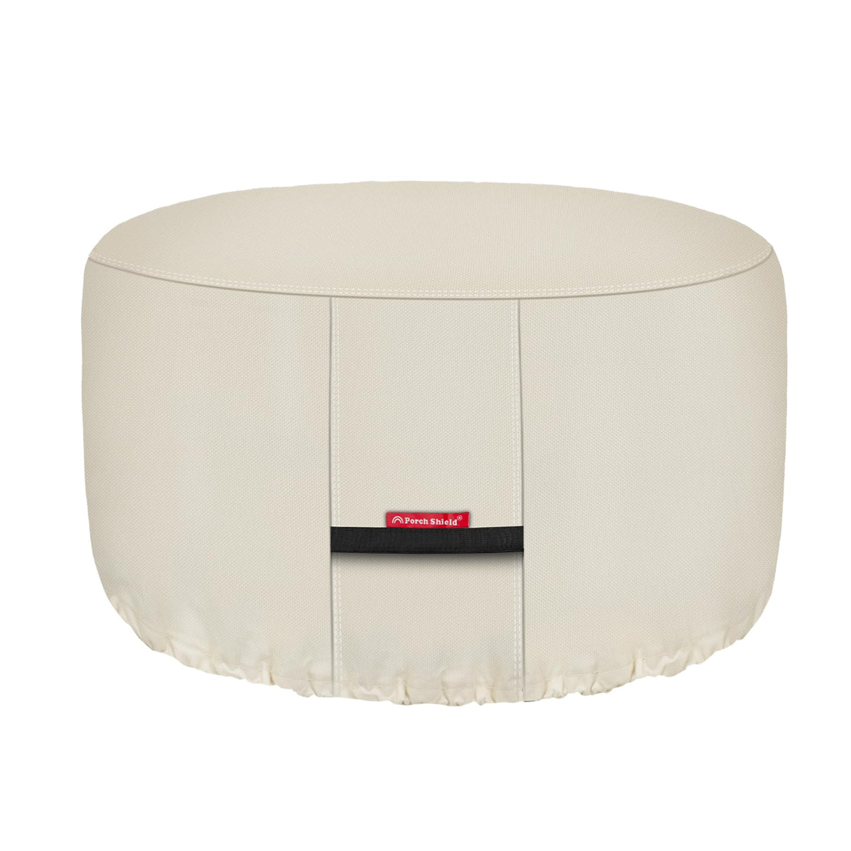 Porch Shield round 40-inch beige fire pit cover protecting outdoors from weather and sun