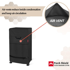Porch Shield fit guide shows 26x23x43 inch measurements for correct coverage.