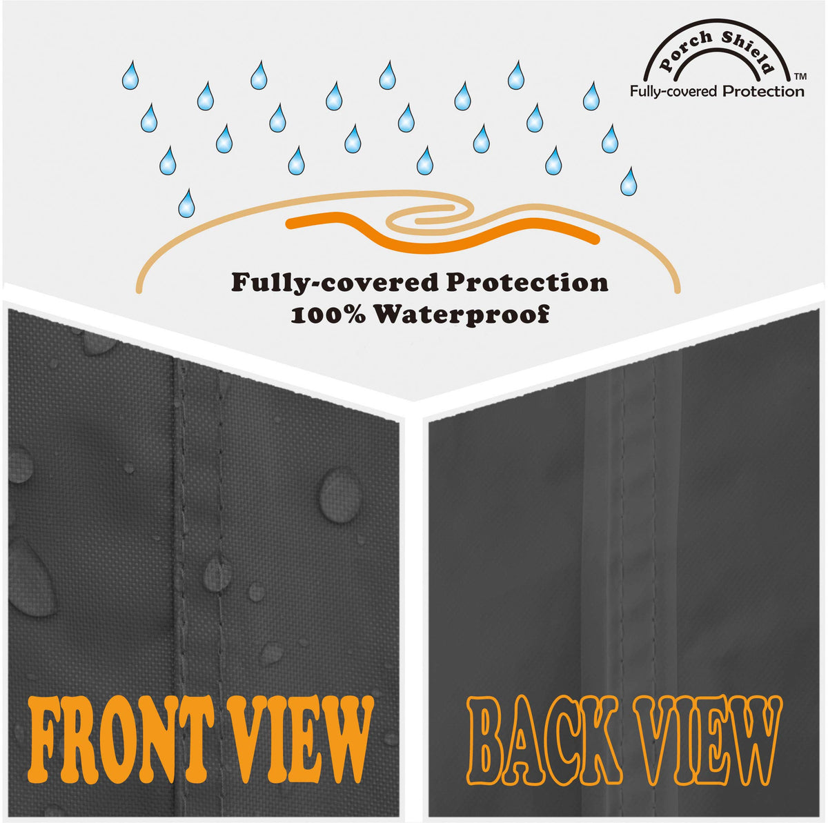 Porch Shield generator cover features elastic hem cord for a secure fit during wind