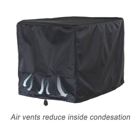 Porch Shield generator cover side view 2 highlights easy Velcro on/off in tight spaces.