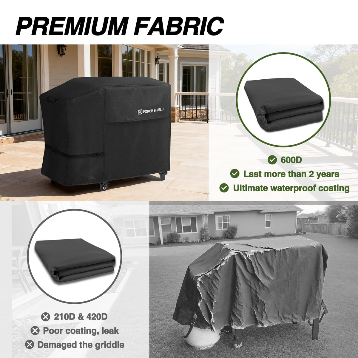 Porch Shield griddle cover adjustable straps secure during windy days