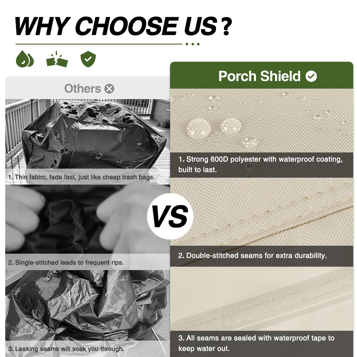 Porch Shield adjustable straps keep the grill cover snug during windy evenings