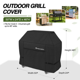 Porch Shield grill cover showcases waterproof undercoating protecting against moisture.