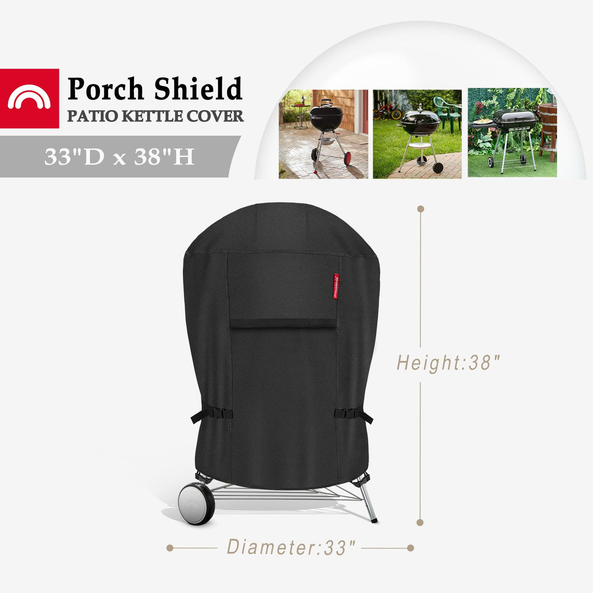 Porch Shield fabric closeup shows 600D waterproof material with UV resistance.