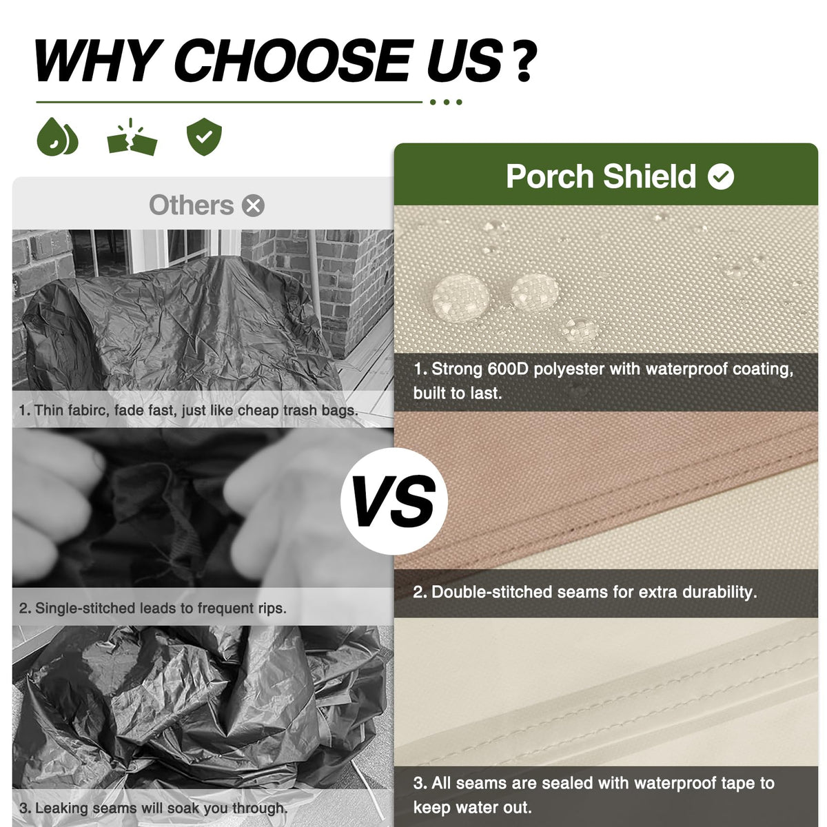 Porch Shield adjustable straps provide a snug fit on outdoor seating.