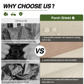 Porch Shield adjustable straps provide a snug fit on outdoor seating.
