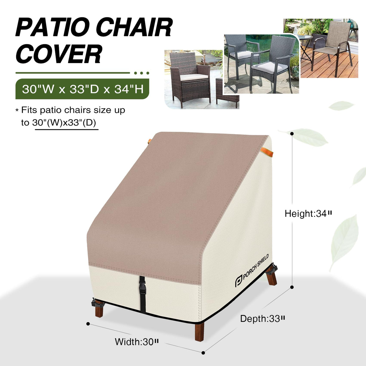 Porch Shield khaki chair cover guarding color with UV resistant protection.