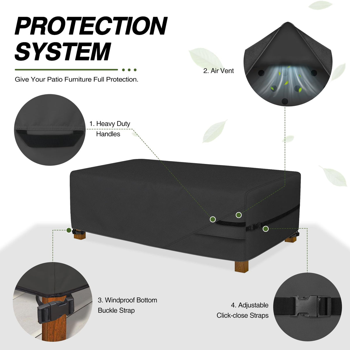 Porch Shield adjustable straps secure the cover against wind
