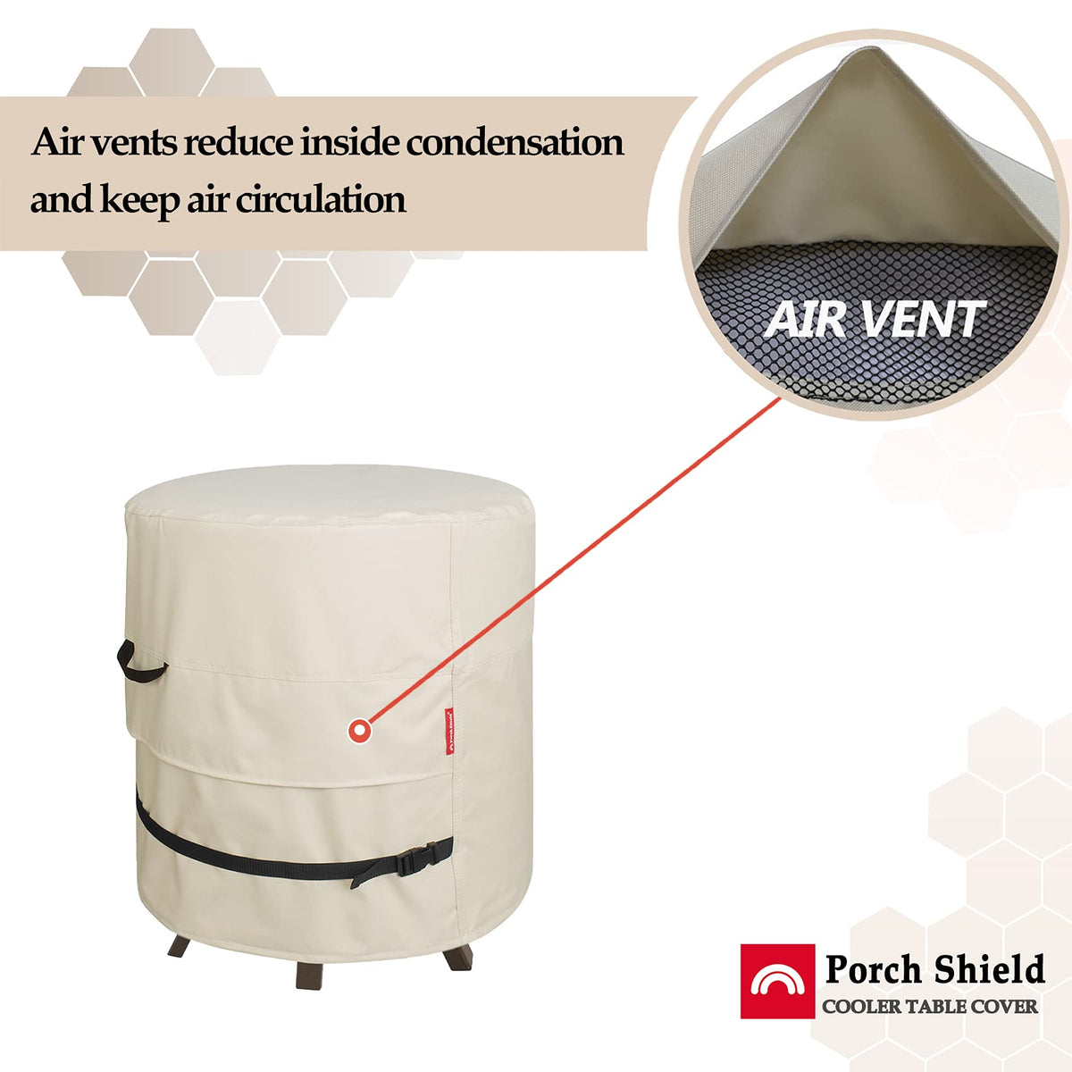 Porch Shield elastic hem cord demonstrates secure fit on windy days