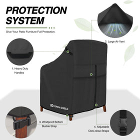 Porch Shield adjustable straps securing a snug fit on chairs