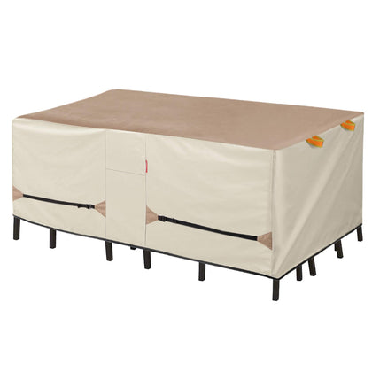 Porch Shield patio table cover in front view protecting a 75x43 inch setup