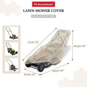 Porch Shield with PU waterproof undercoating protects mower from moisture.
