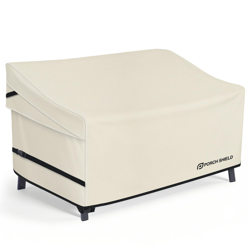 Porch Shield 2-Seater Sofa Cover front view showing snug fit.