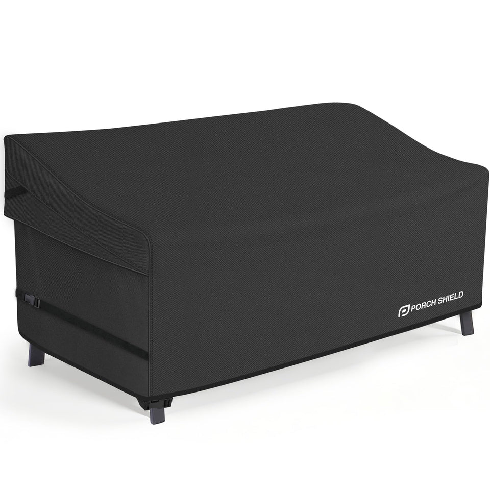 Porch Shield sofa cover on deck protects outdoor furniture from weather