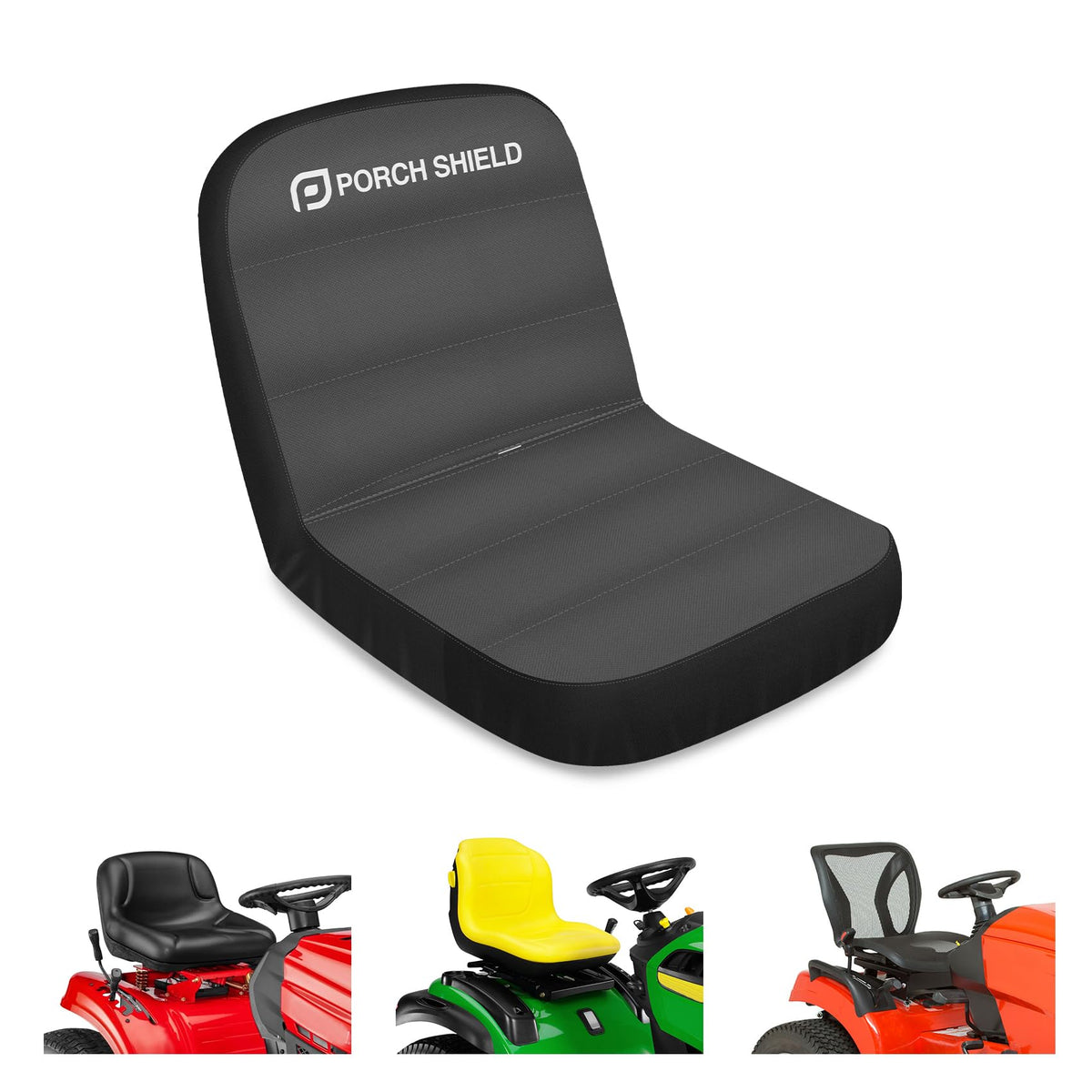 Porch Shield tractor seat cover with waterproof undercoating protects seats.