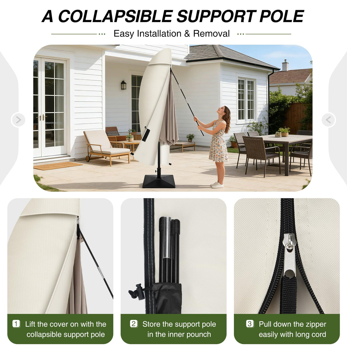 Porch Shield full-length-zip enables quick installation and removal.