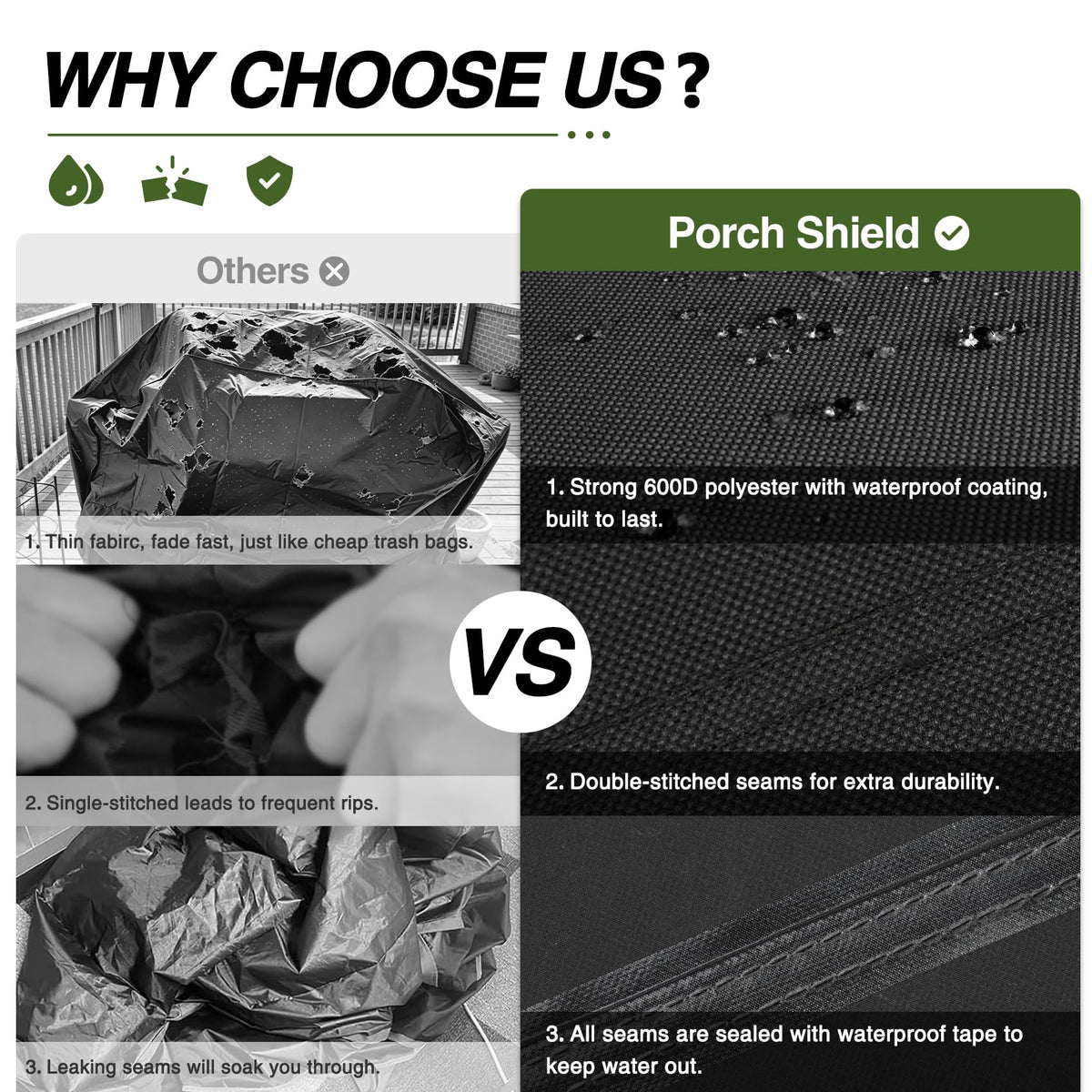 Porch Shield UV-resistant material detail emphasizing long-lasting color outdoors.